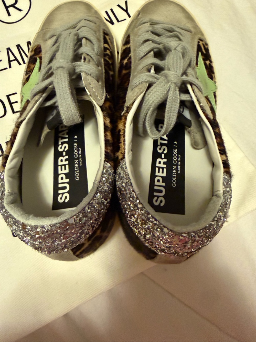 Golden Goose Leopard Print Sneakers with Green Star and Silver Heel - Picture 9 of 9